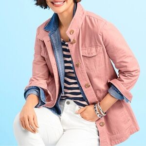 Talbots Dusty Rose Utility Jacket 100% Cotton Button Long Sleeve Pockets Size L
